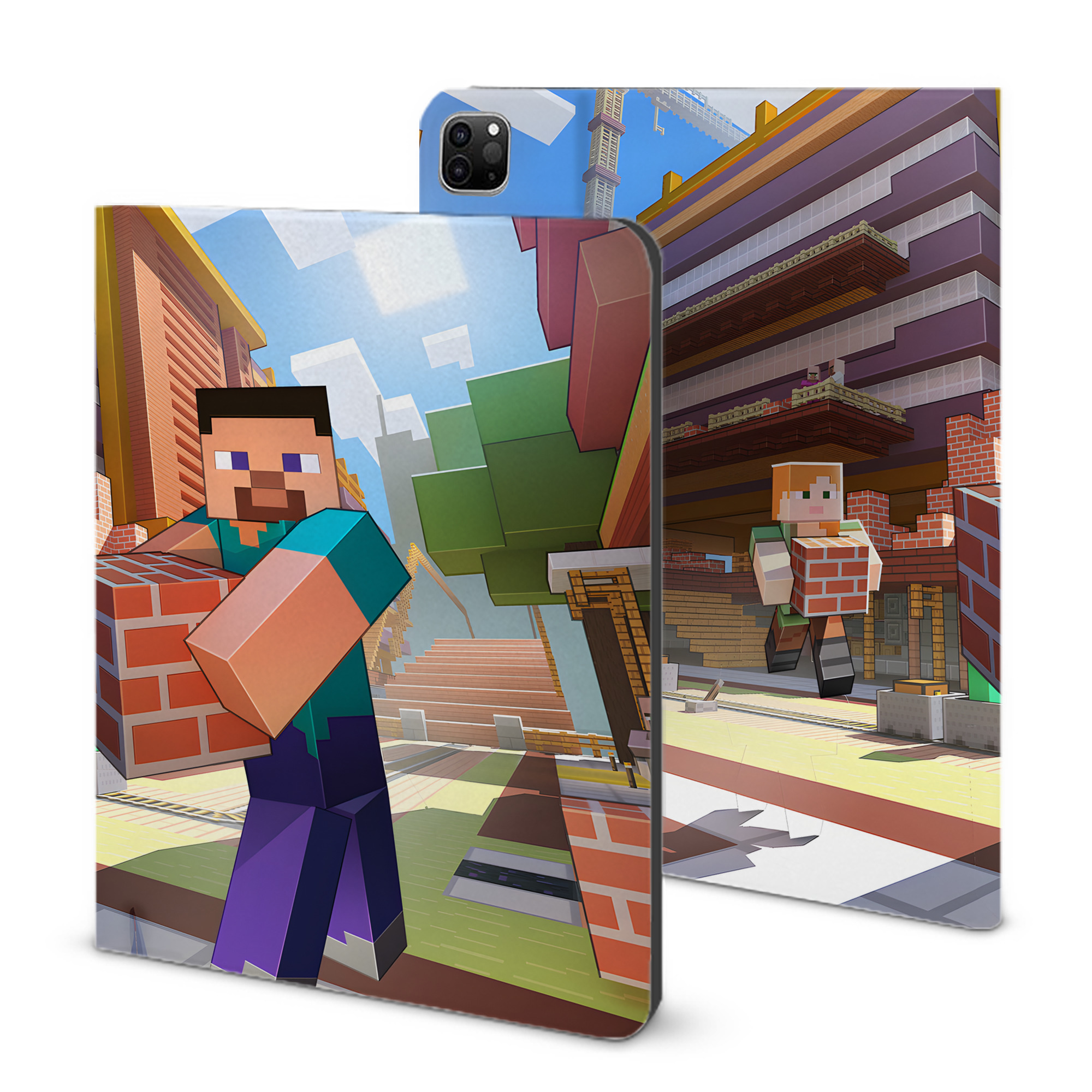 （画像用） マインクラフト ブロックの世界 Minecraft MC Block world IPad ケース ブック型 PUレザー TPU 耐衝撃 軽量 薄型 ペン収納なし 全面保護 IPad 各モデル対応